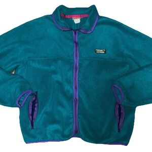 VTG LL Bean Warm Up Jacket Mens Large Teal Blue Full Zip Fleece Lined USA